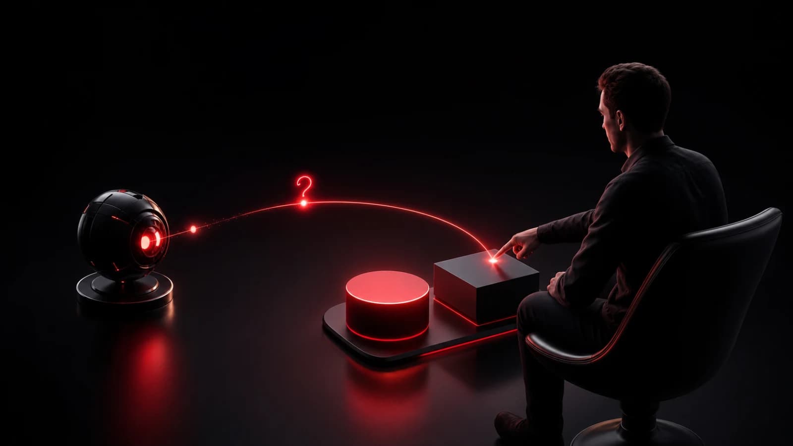 An AI core presenting two clear decision paths to a human hand.