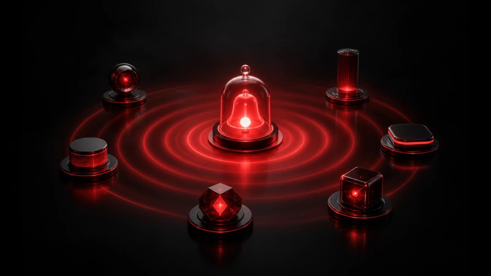 One central red signal reaching a ring of separate receiver nodes.