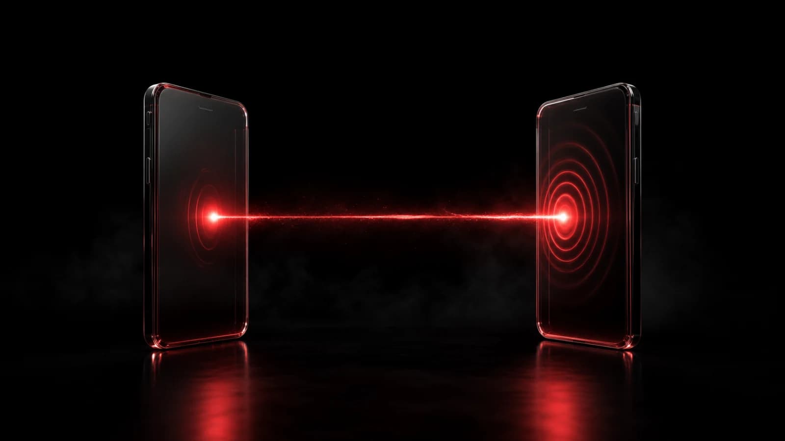 Two dark glass phones connected by one bright red notification pulse.