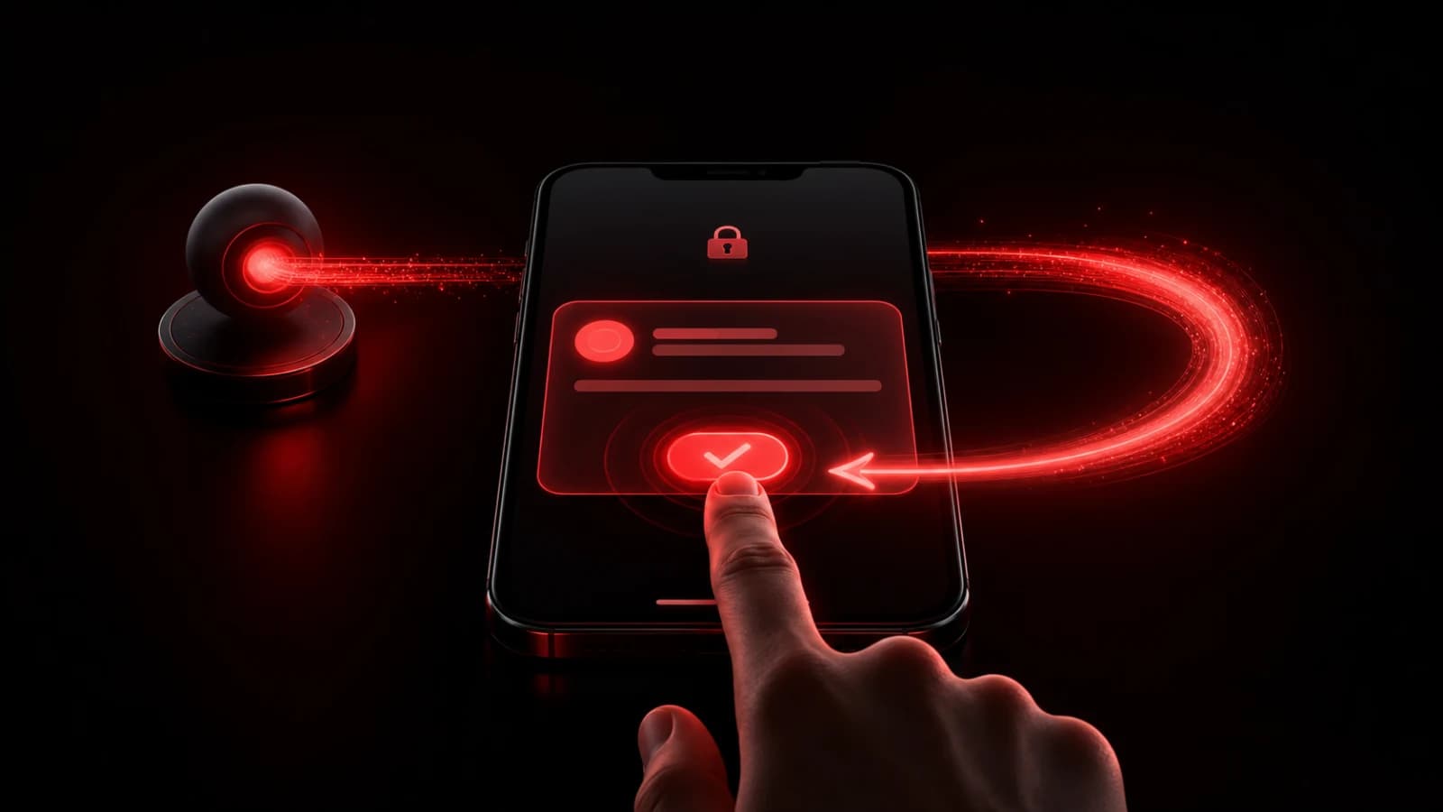 A locked dark phone receiving a red alert that resolves into a confirmed ring.