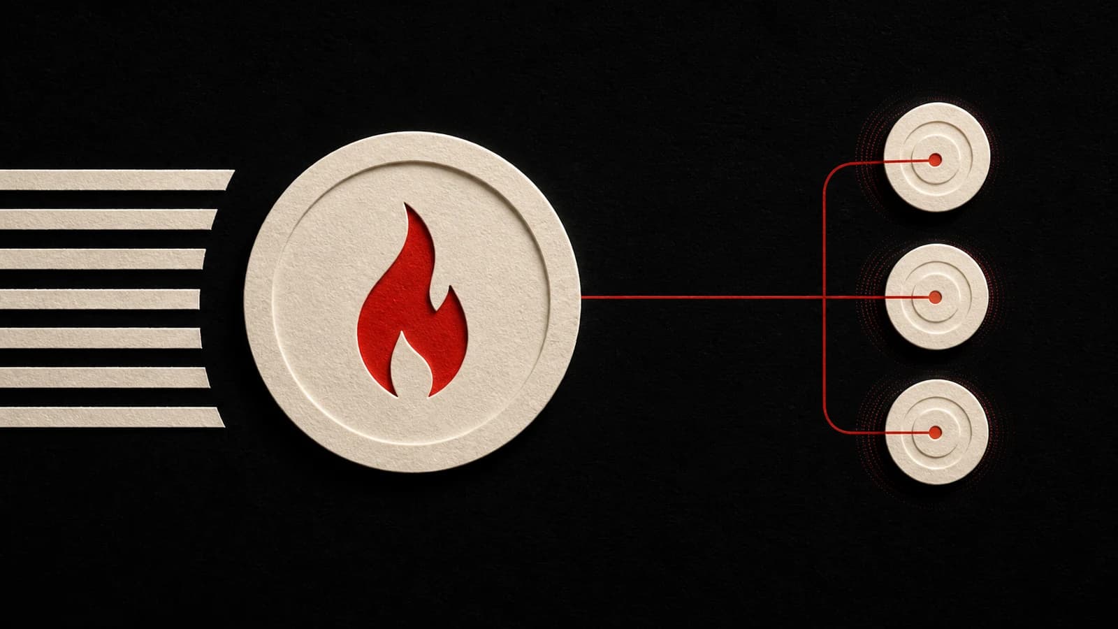 One carved Signal Red emoji tile crosses a quiet near-black field while unused lines of text stay behind.