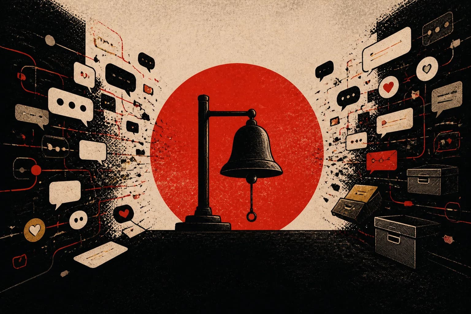 One red bell kept clear while chat features crowd around it