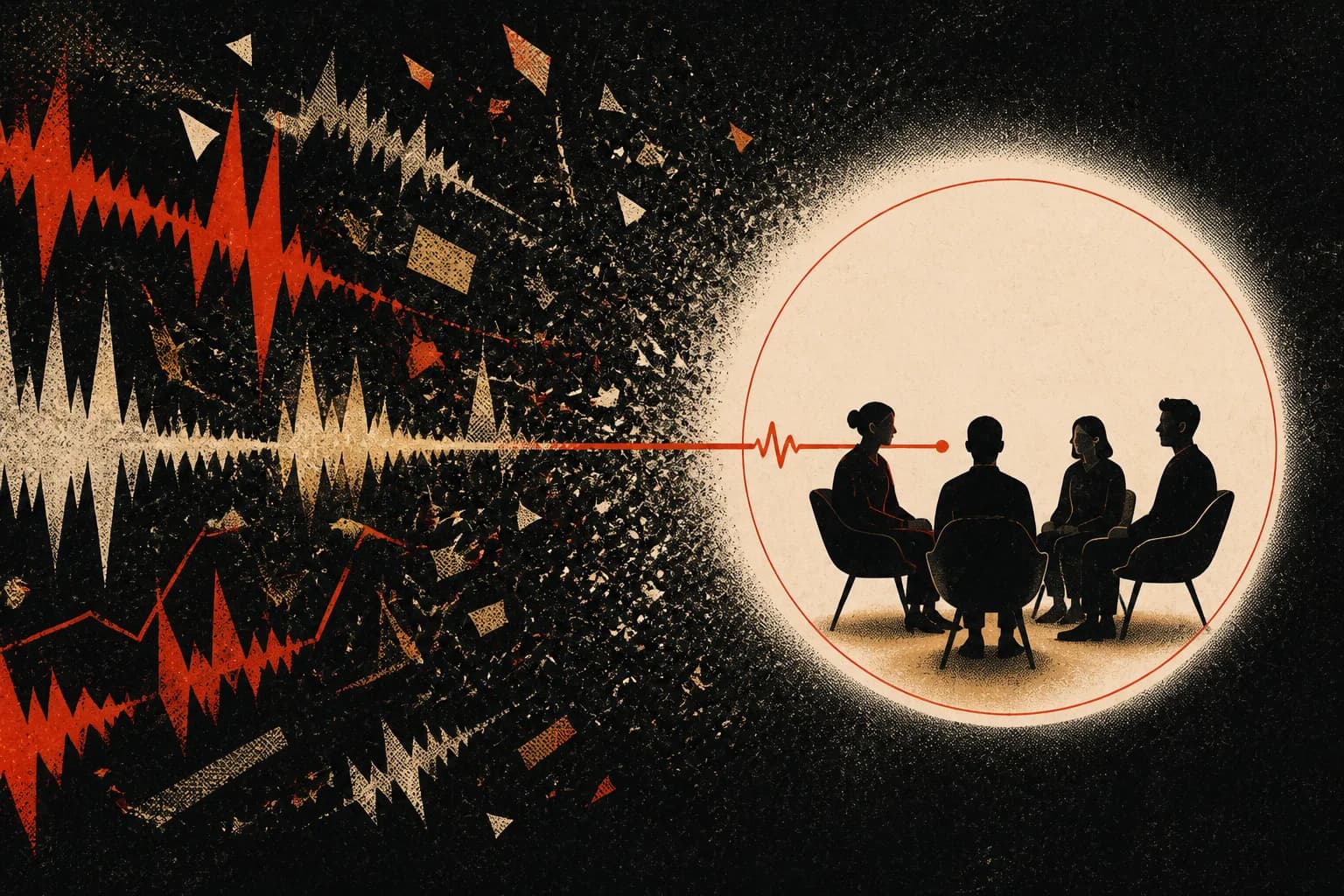 A protected red circle holding one clear sound wave apart from noisy alerts