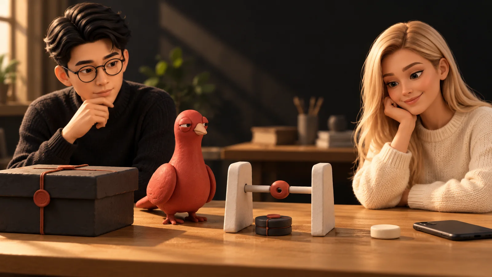 Two PingRoom avatars watch a sealed project box stay closed while one verified signal token passes a miniature receiver gate beside Pingo.