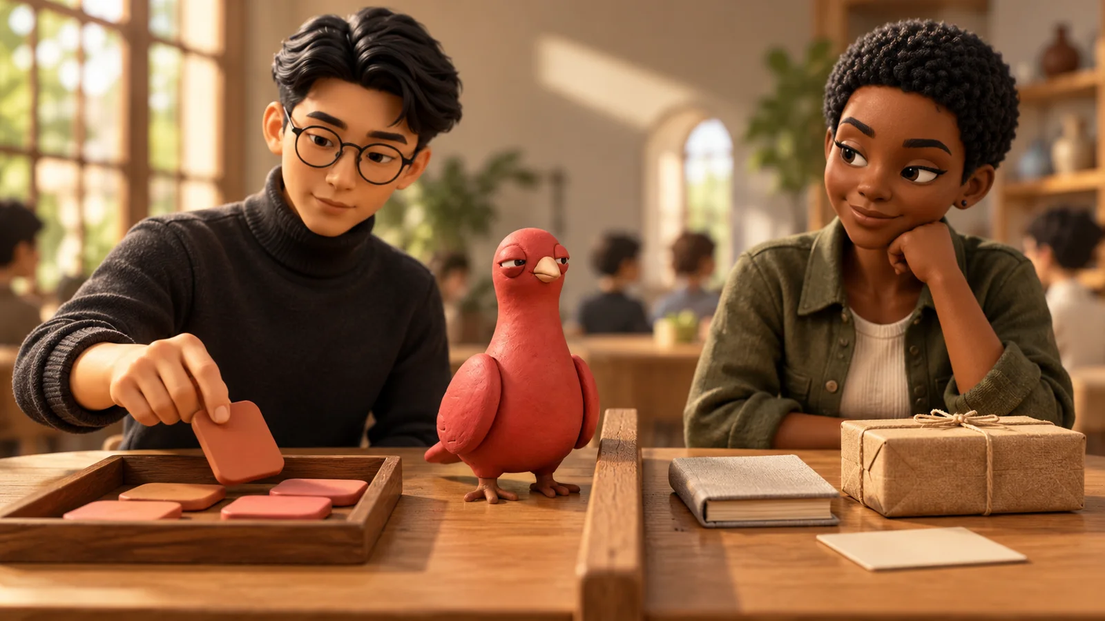 A PingRoom subscriber places a plain cue tile on one side of a divided table while an owner keeps richer props on the other and Pingo checks the boundary.