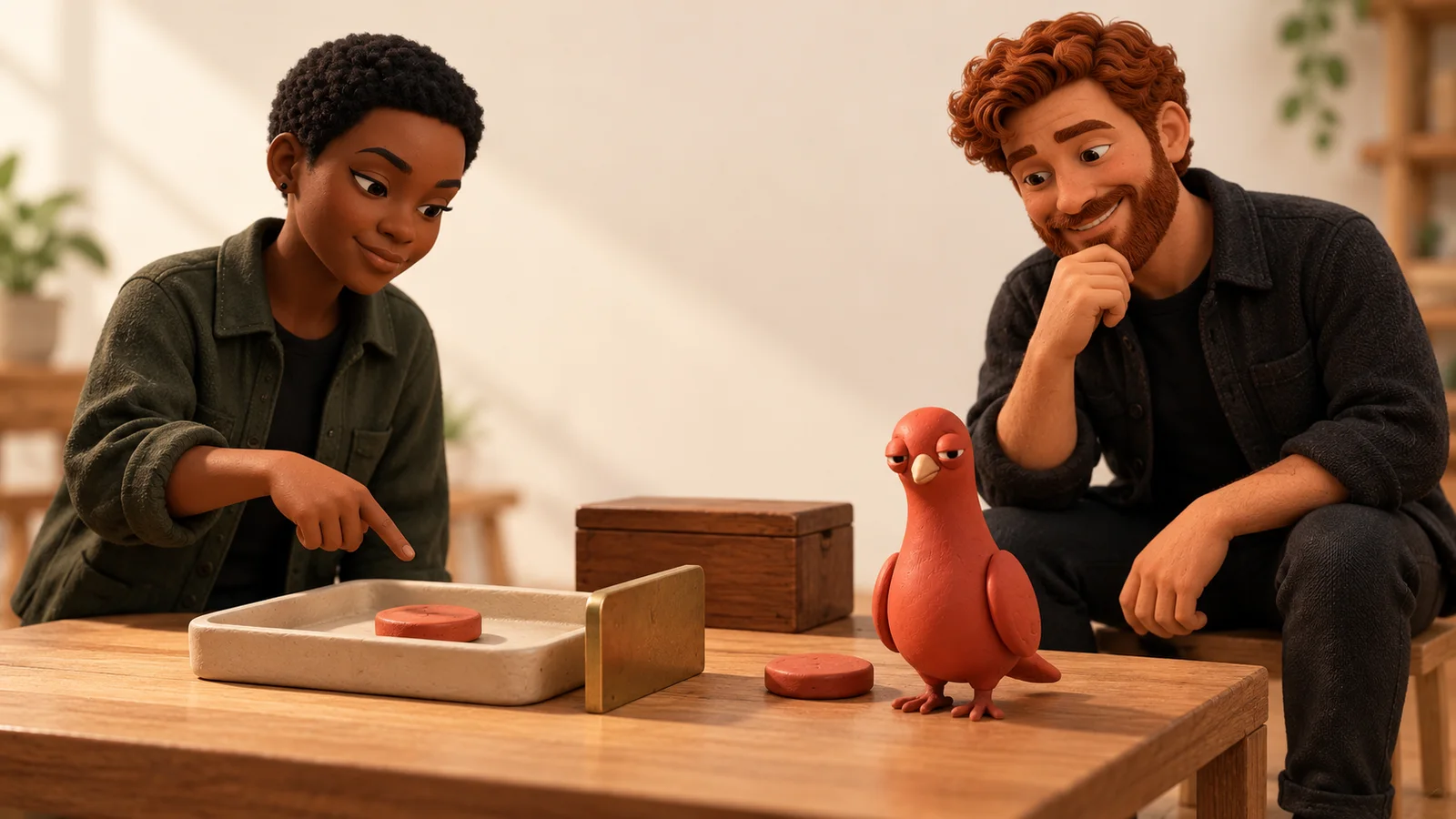 Two PingRoom avatars compare one accepted order token with a stopped duplicate while Pingo stands beside a closed delivery ledger.